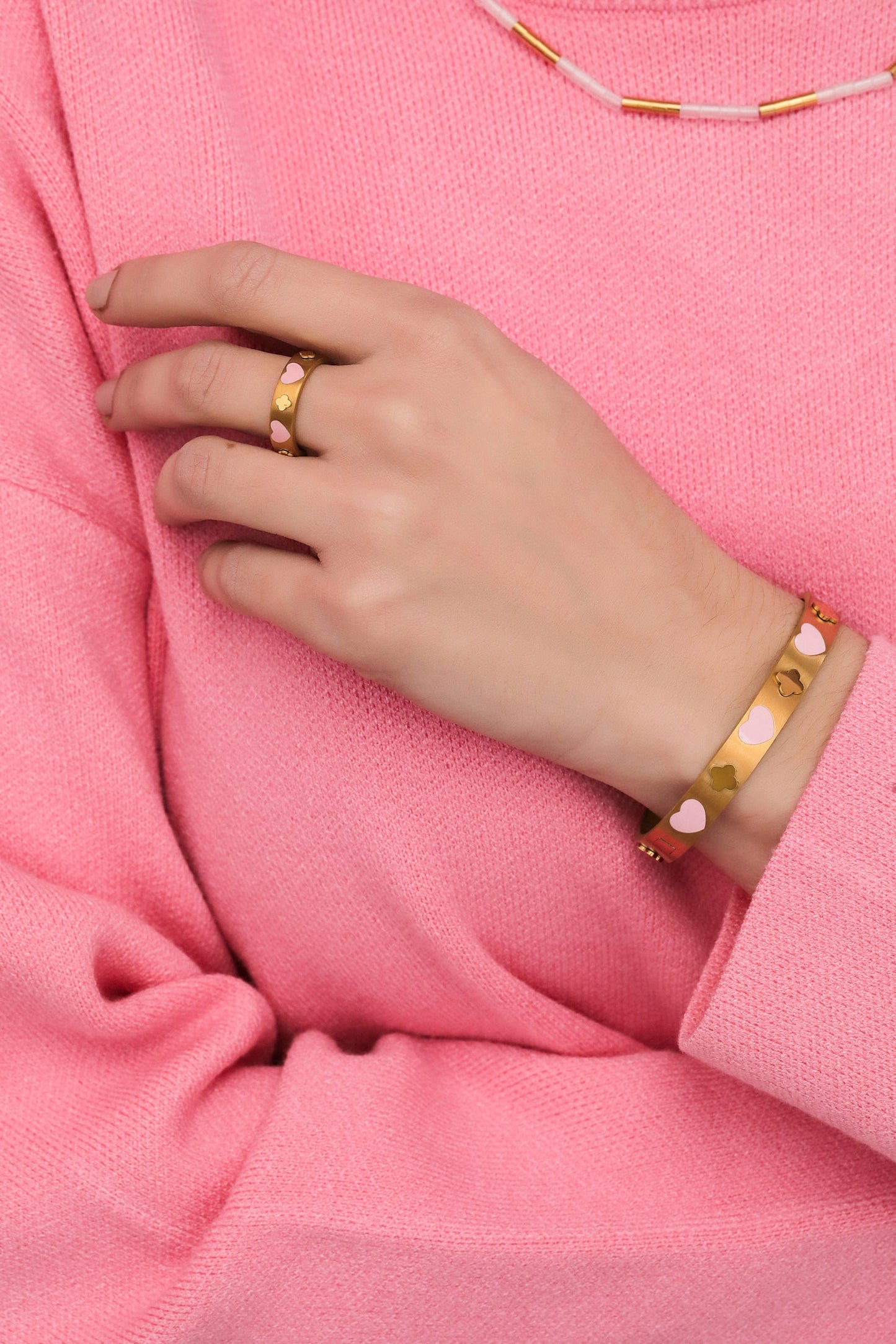 Pink Heart Enamel Bangle