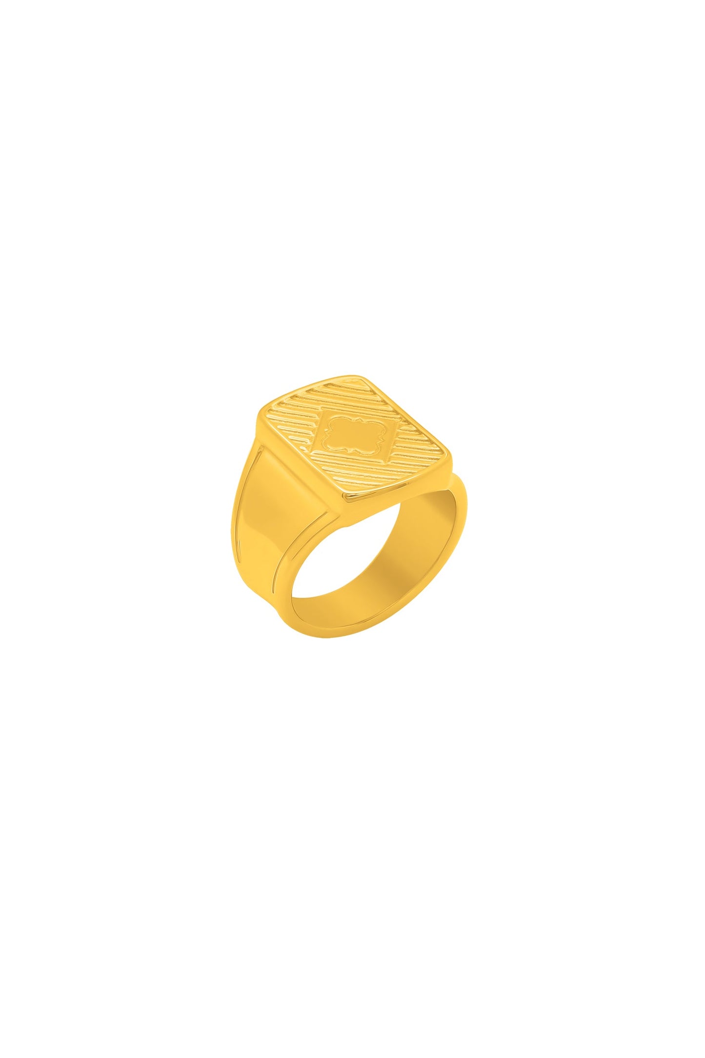 Square Ribbed Men's Gold Signet Ring