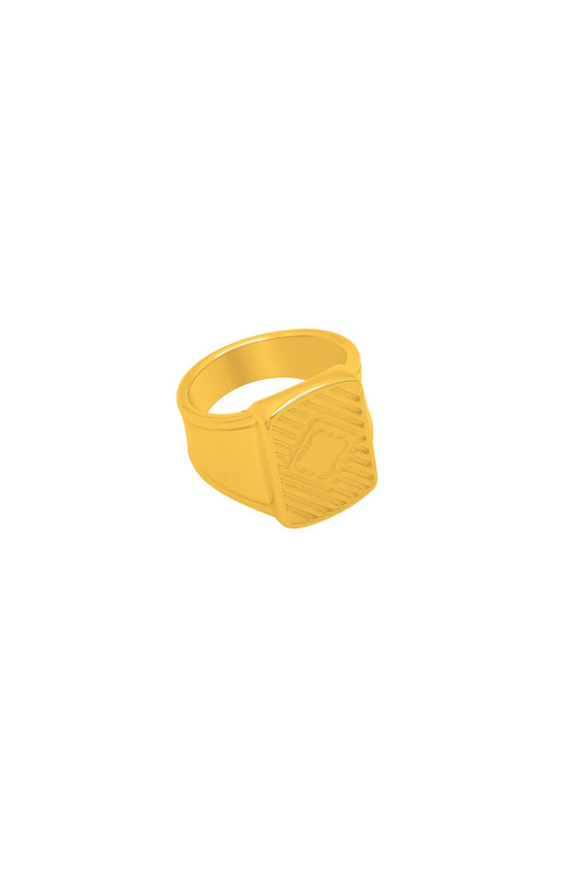Square Ribbed Men's Gold Signet Ring
