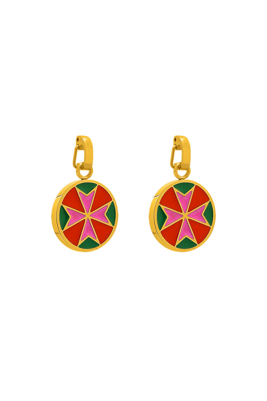 Fuchsia & Green Maltese Cross Pendant Earring Set