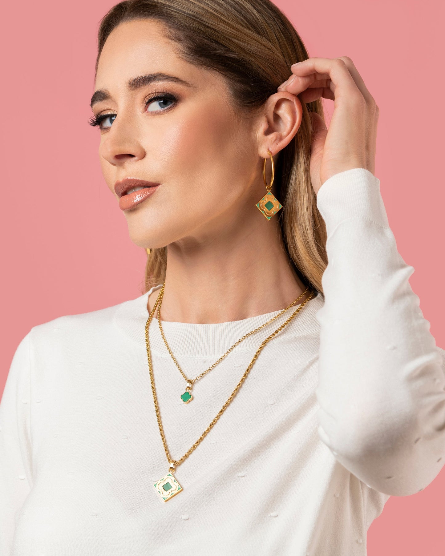 Malachite Logo Stone Pendant Earring Set