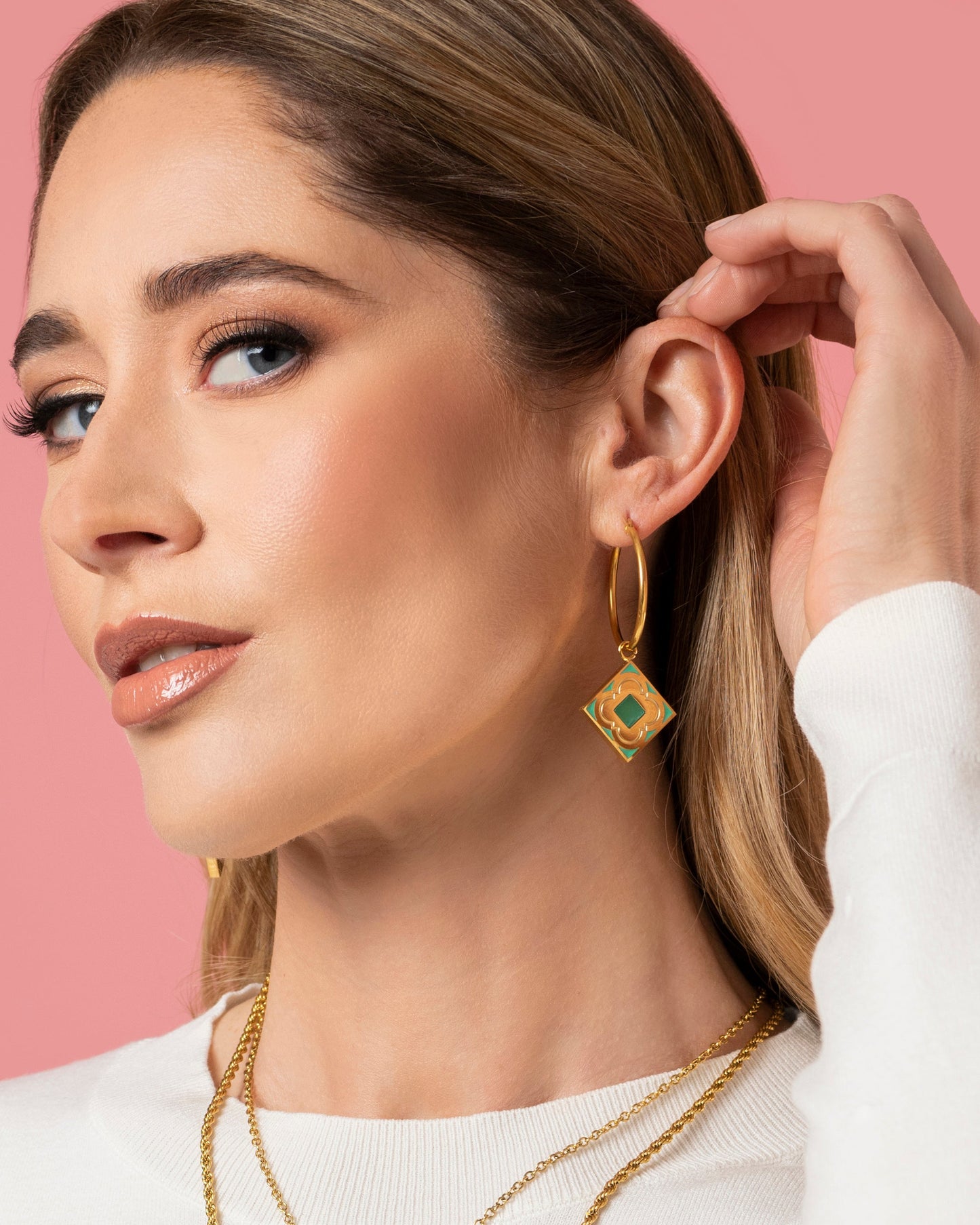 Malachite Logo Stone Pendant Earring Set
