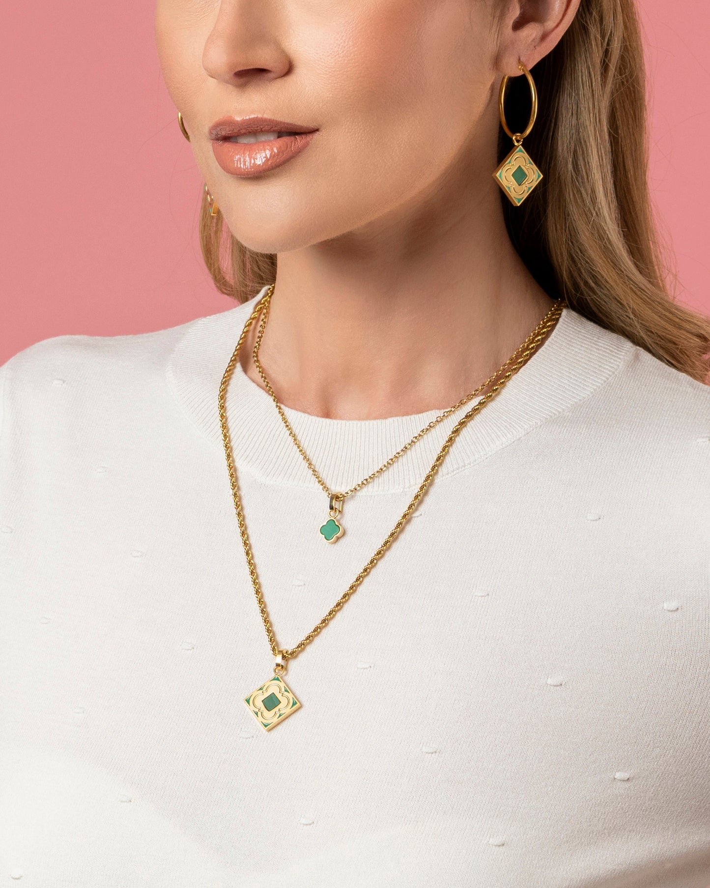 Malachite Logo Stone Pendant Earring Set