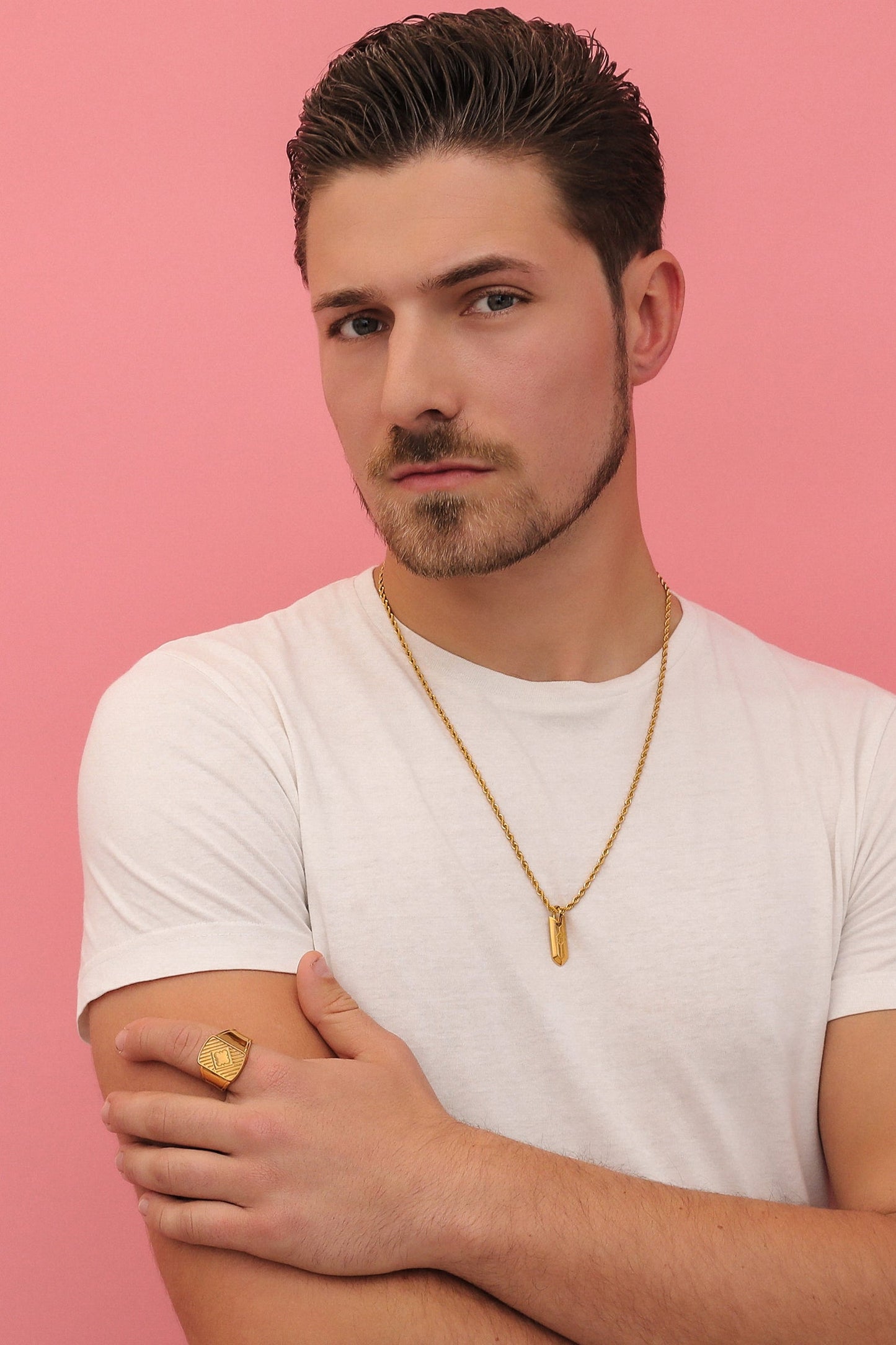 Square Ribbed Men's Gold Signet Ring