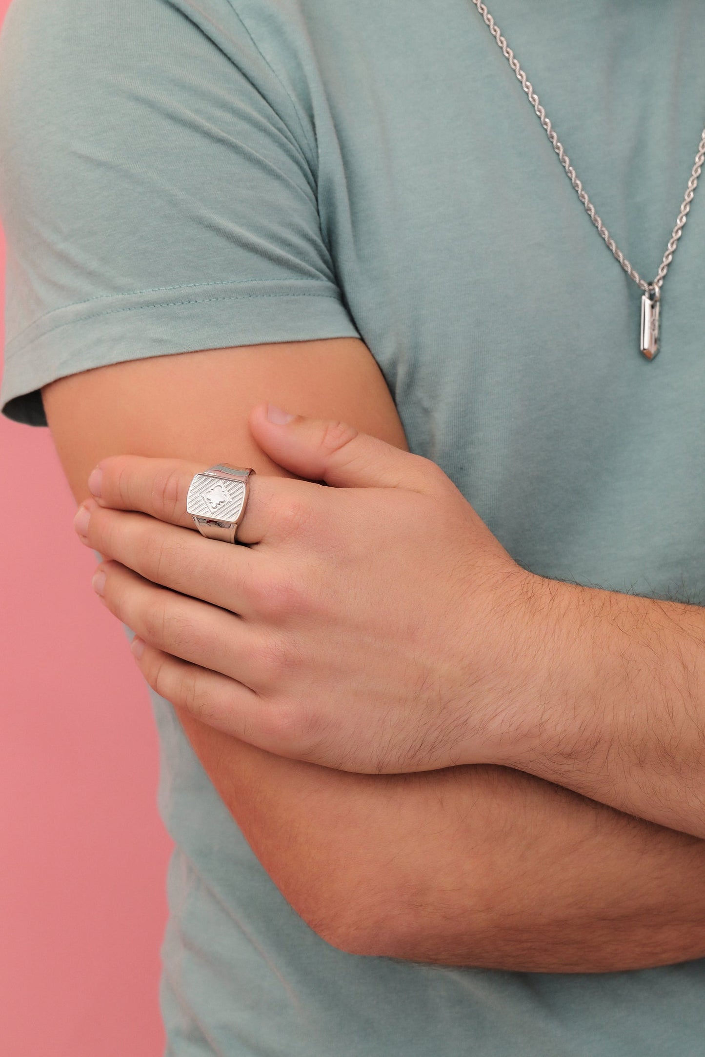Square Ribbed Men's Silver Signet Ring