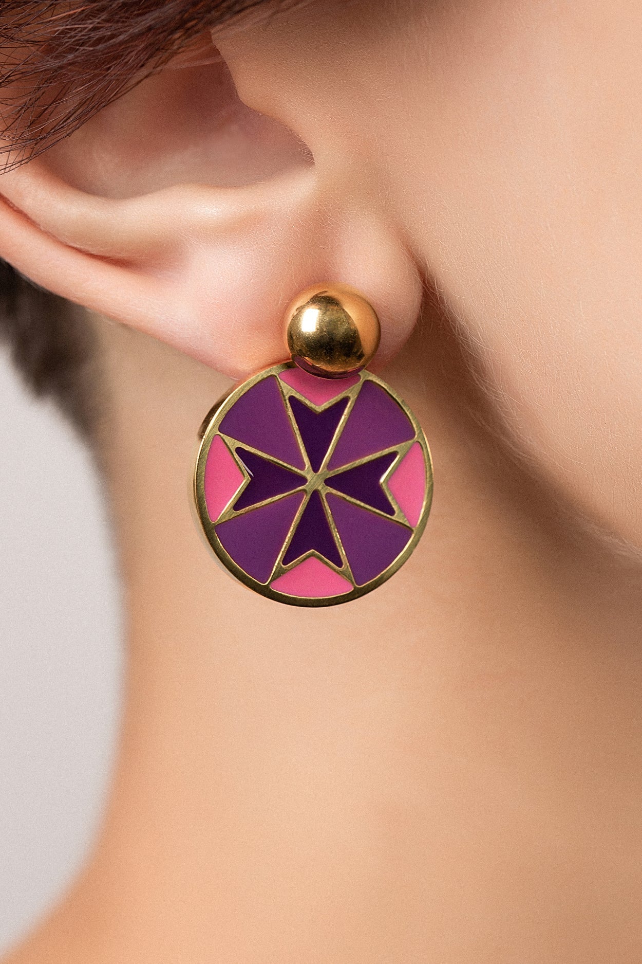 Fuchsia & Green Maltese Cross Pendant Earring Set