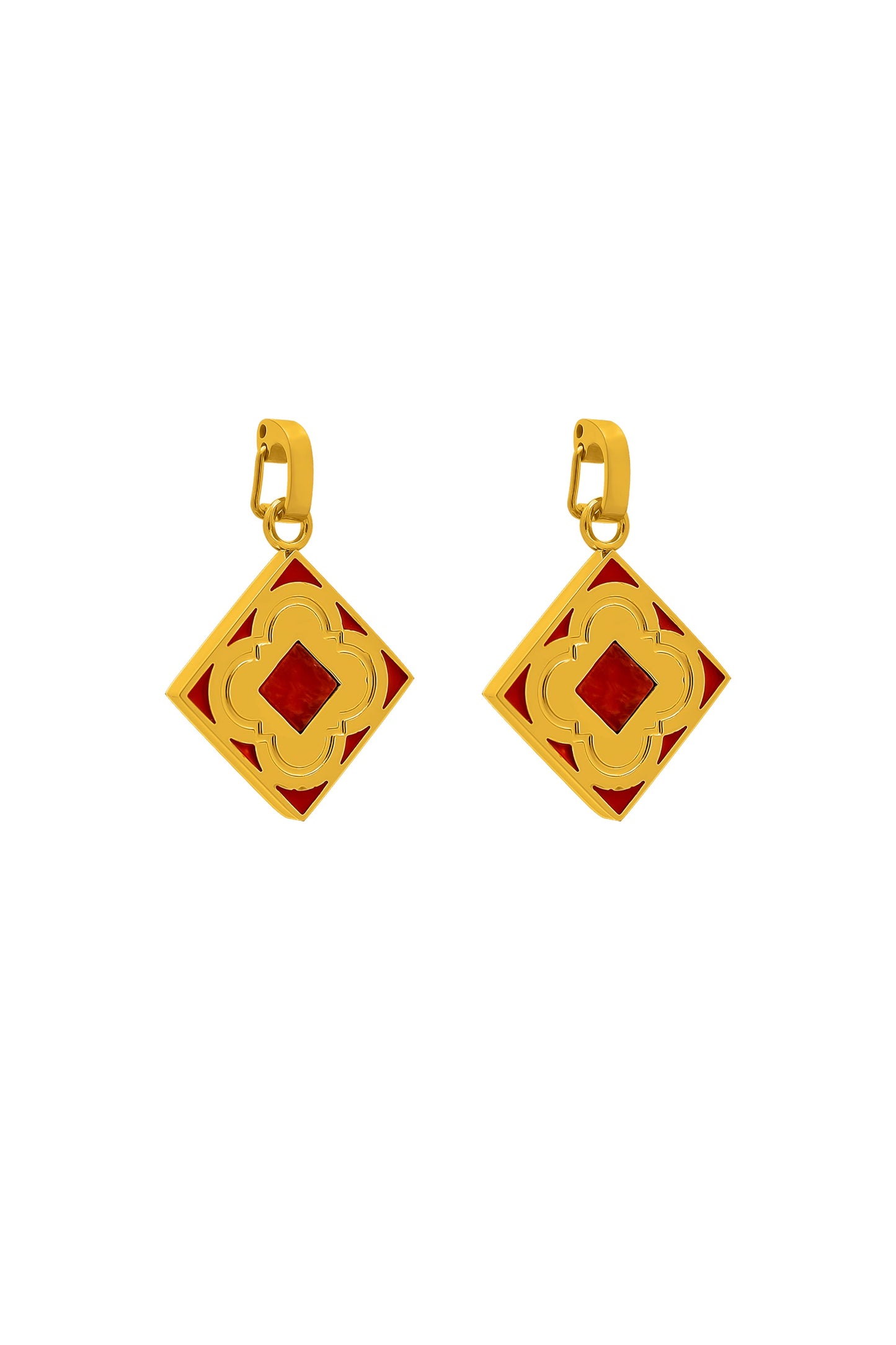 Red Carnelian Logo Stone Pendant Earring Set