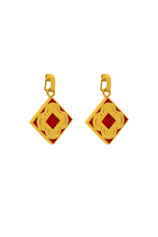 Red Carnelian Logo Stone Pendant Earring Set