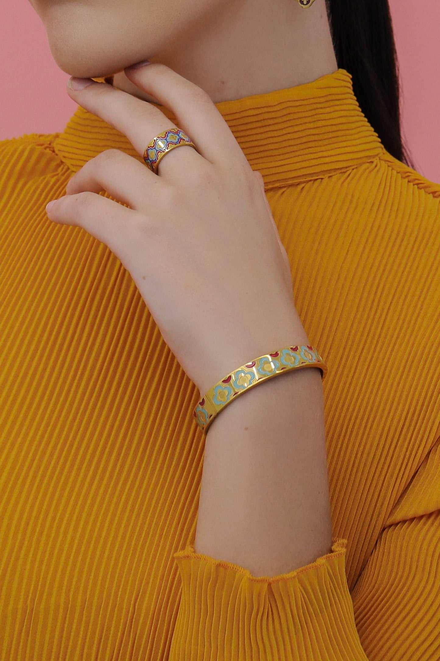 Lellux Teal & Burgundy Maltese Tile Bangle