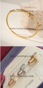 202524182 Yellow Gold Nail Bracelet and White Gold Ring