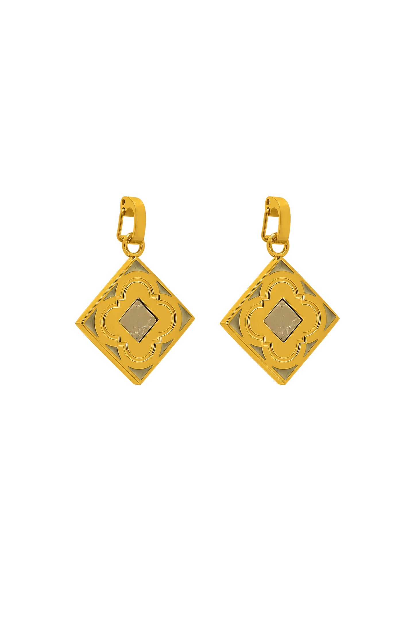 Rock Quartz Logo Stone Pendant Earring Set