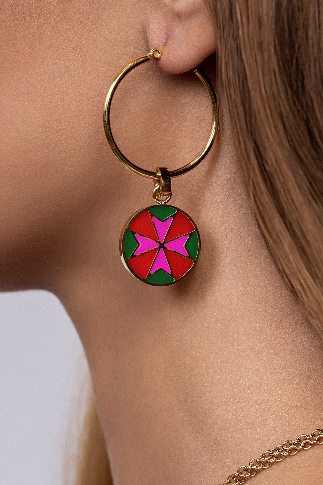 Fuchsia & Green Maltese Cross Pendant Earring Set