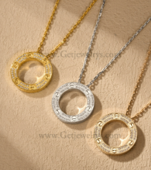 202523377  Round Love Pendant with Pave Diamonds Yellow Gold