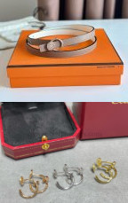 202523535 Women Leather Belt and Hoop Earrings